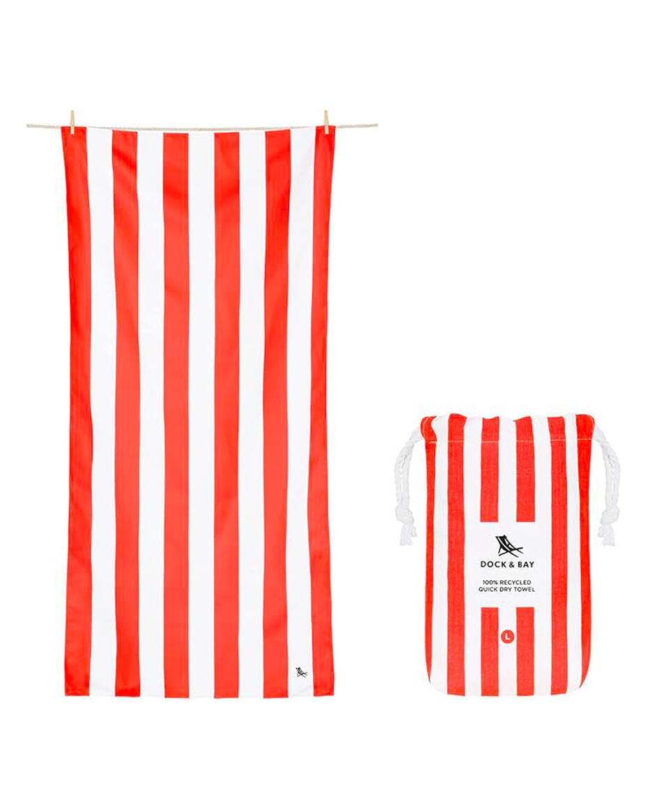 Classic White &amp; Red Striped Beach Towel